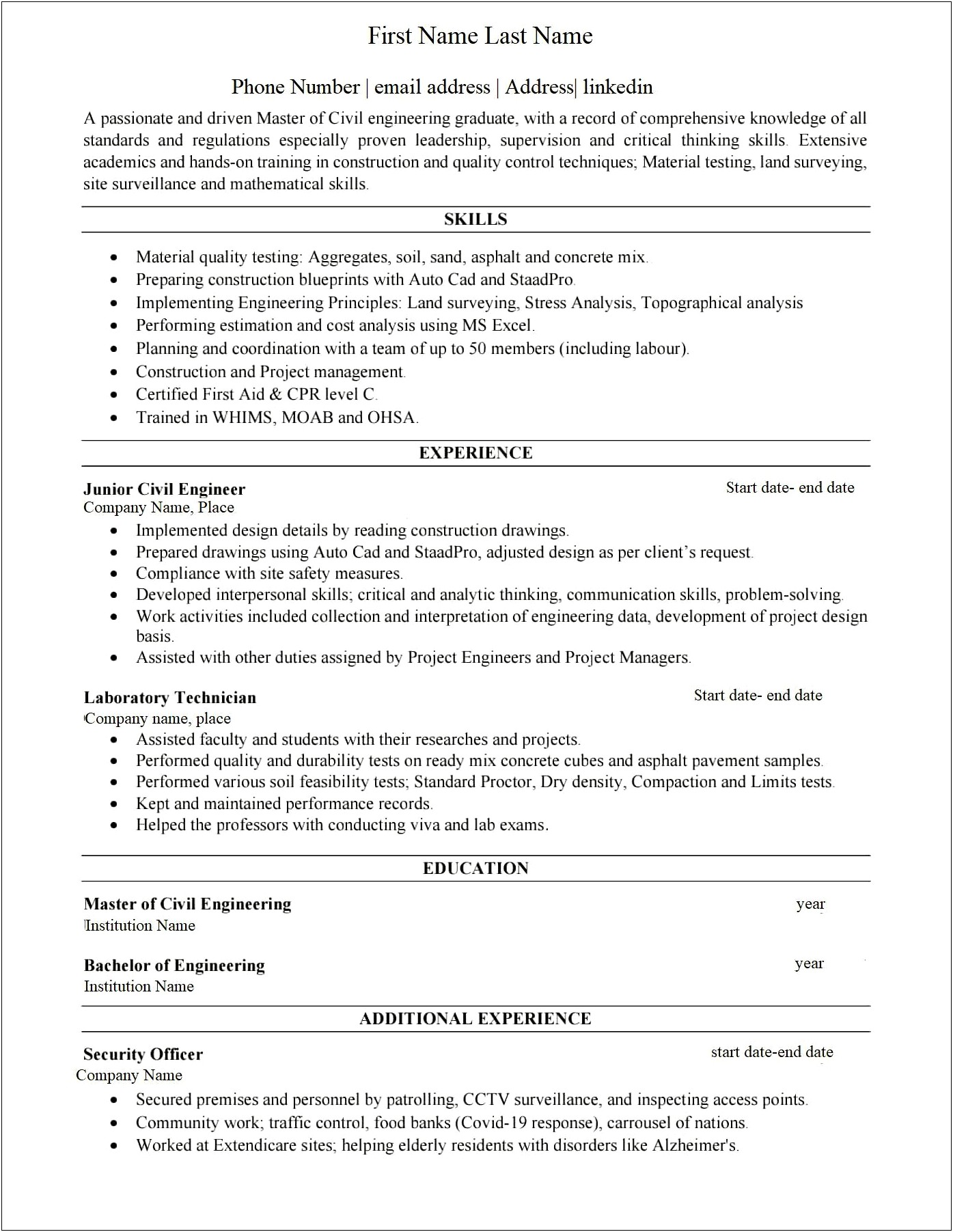 Cement Laboratory Technician Job Description Resume