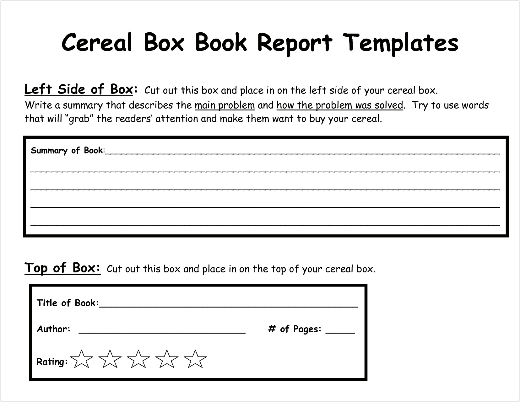 Cereal Box Book Report Template Download