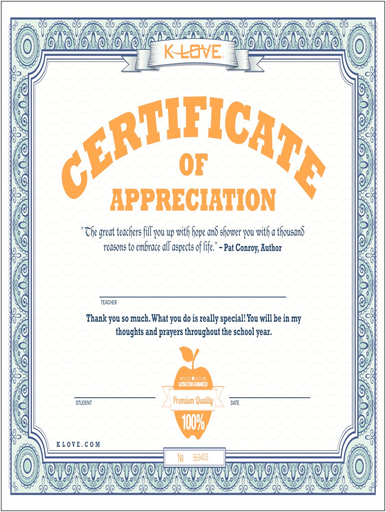 Certificate Of Appreciation Template Word Download