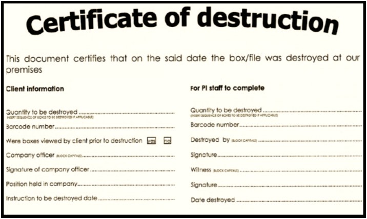 Certificate Of Data Destruction Template Download
