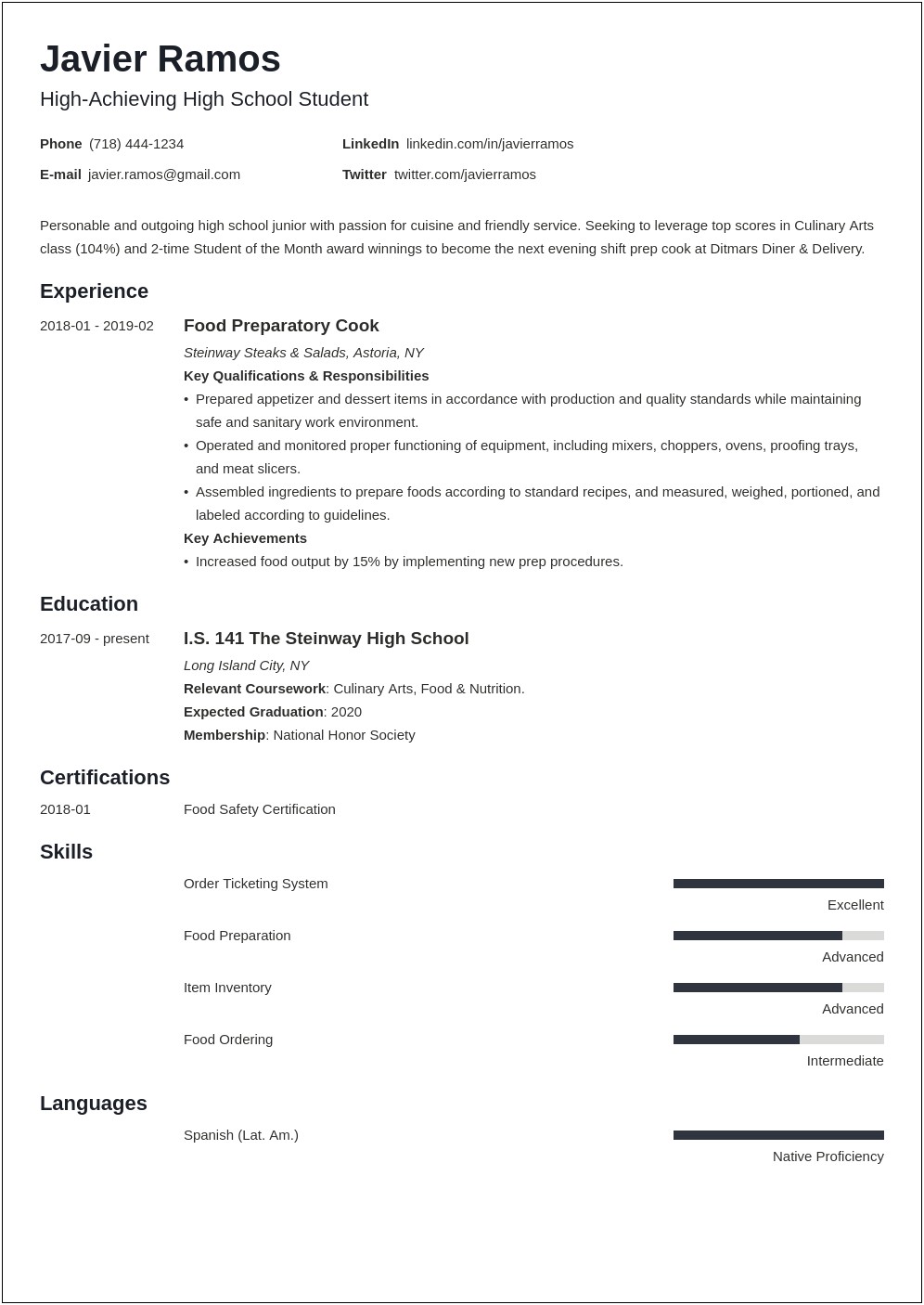 Certification For High School Students For Resume