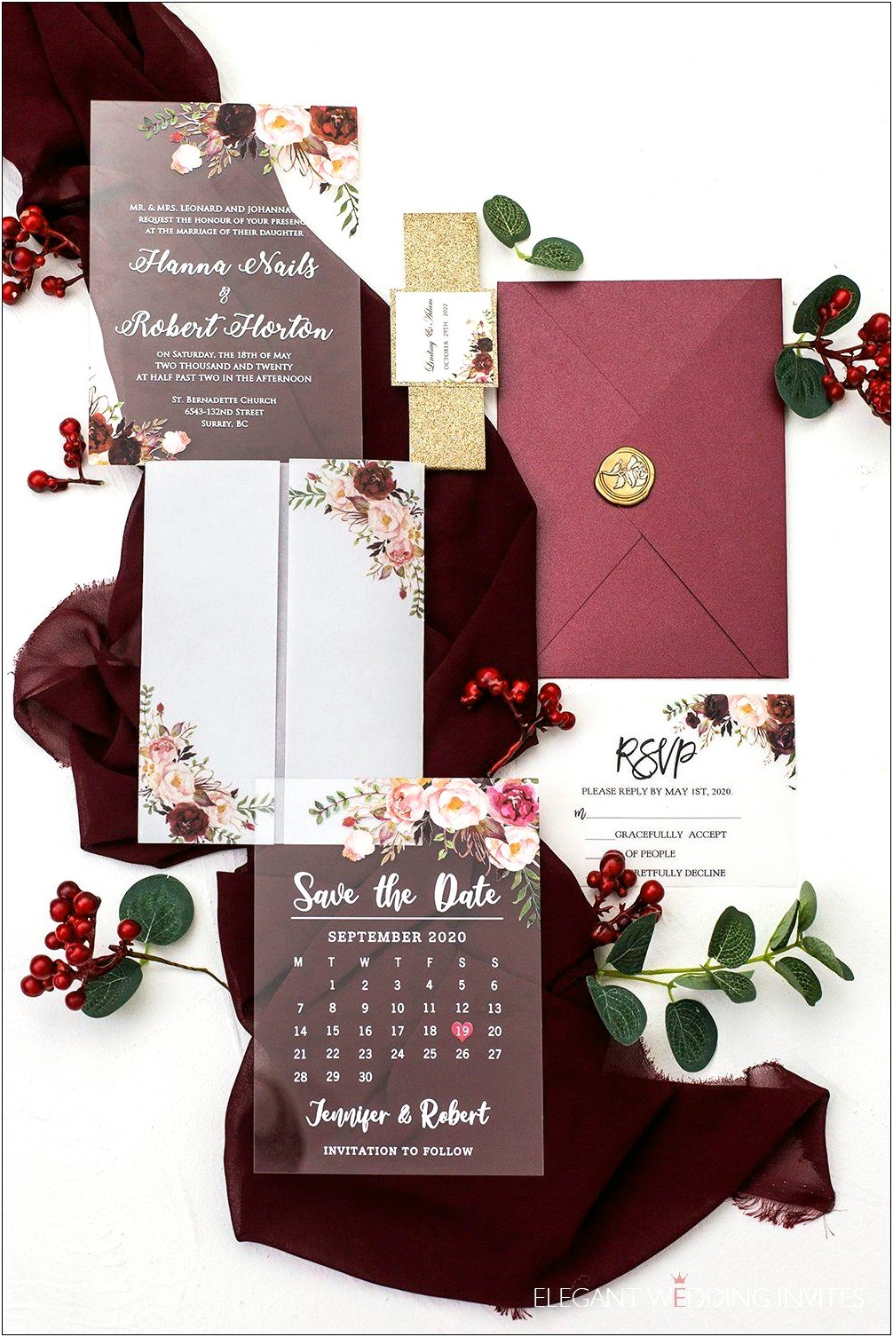 Champagne And Wine Red Wedding Invitation