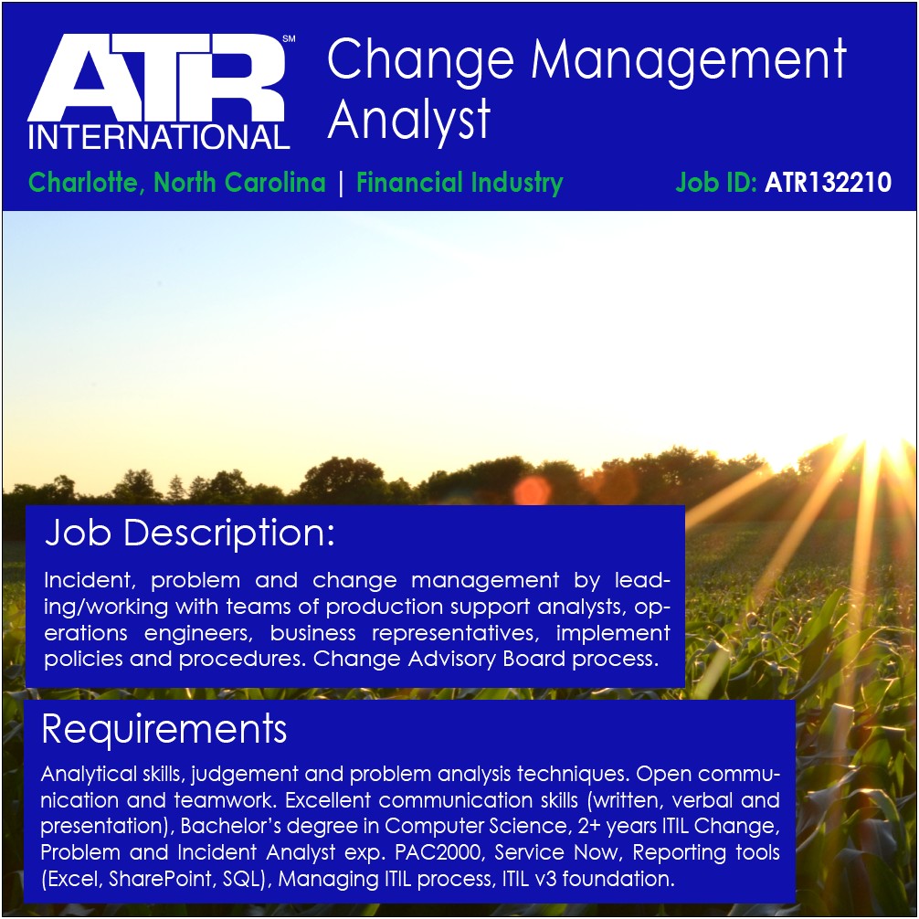 Change Management And Incident Management Resume