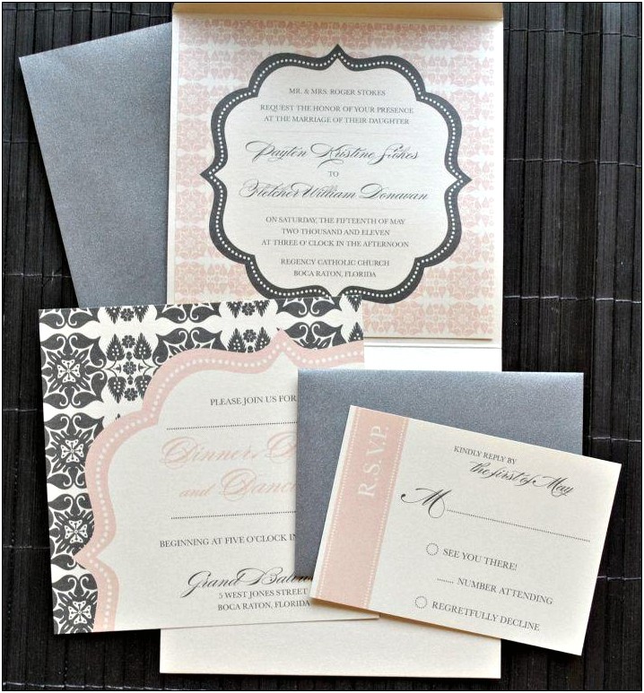 Charcoal Gray And Pink Wedding Invitations