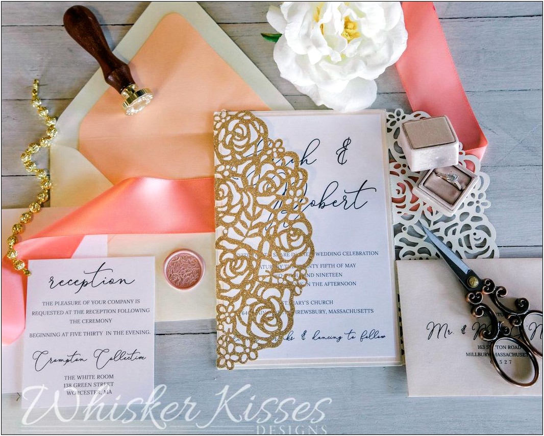 Cheap Coral And Gold Wedding Invitations