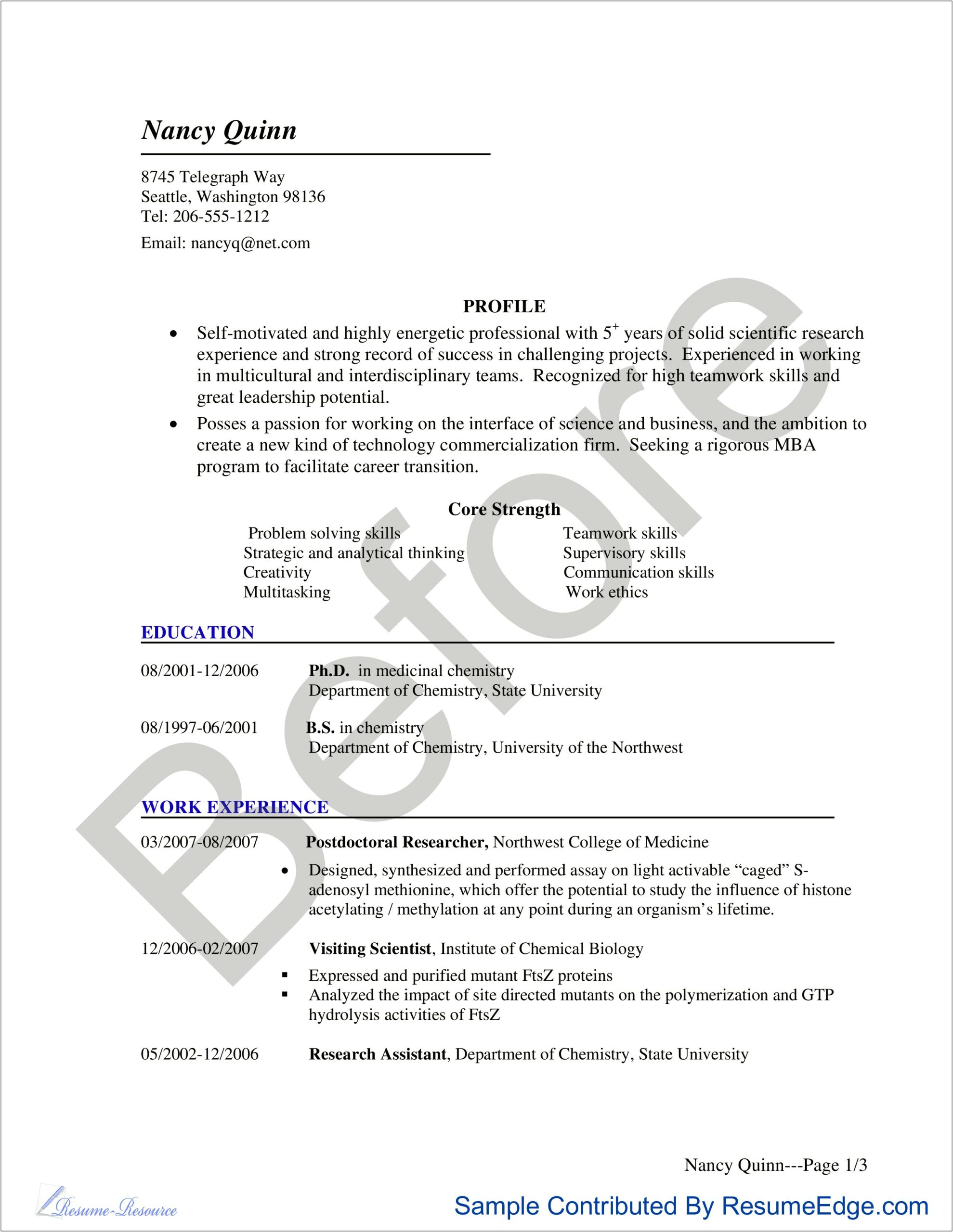 Chemistry Accepted Paper On Grad School Resume