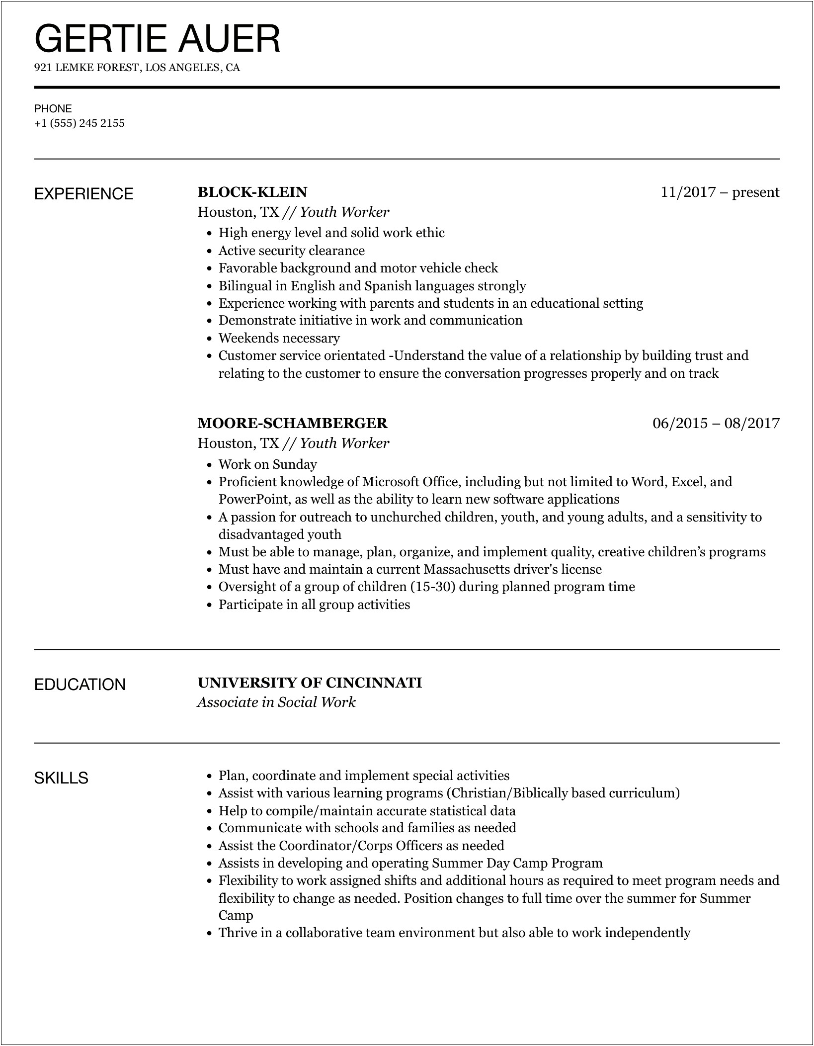 Child And Youth Worker Resume Examples