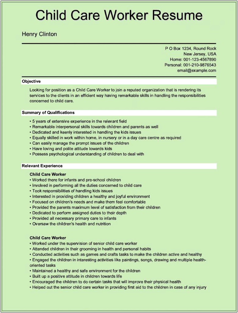 Child Care Director Job Description For Resume