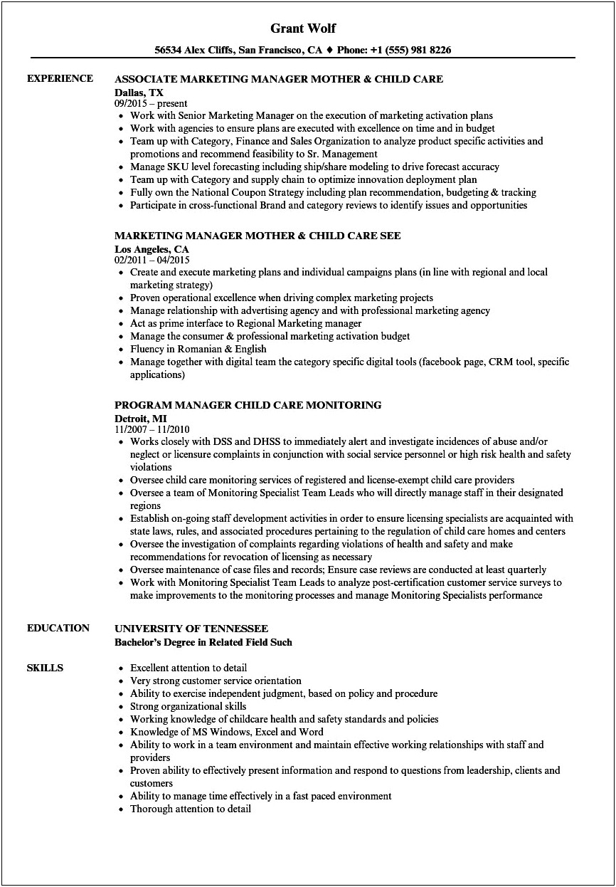 Child Care Worker Job Description For Resume