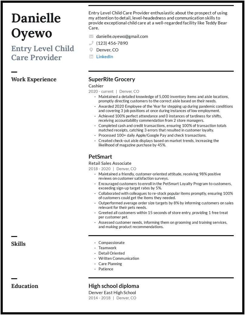 Child Care Worker Resume With No Experience