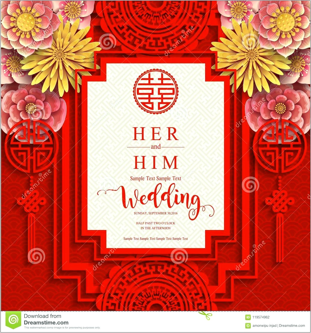 Chinese Wedding Invitation Card Vector Free Download