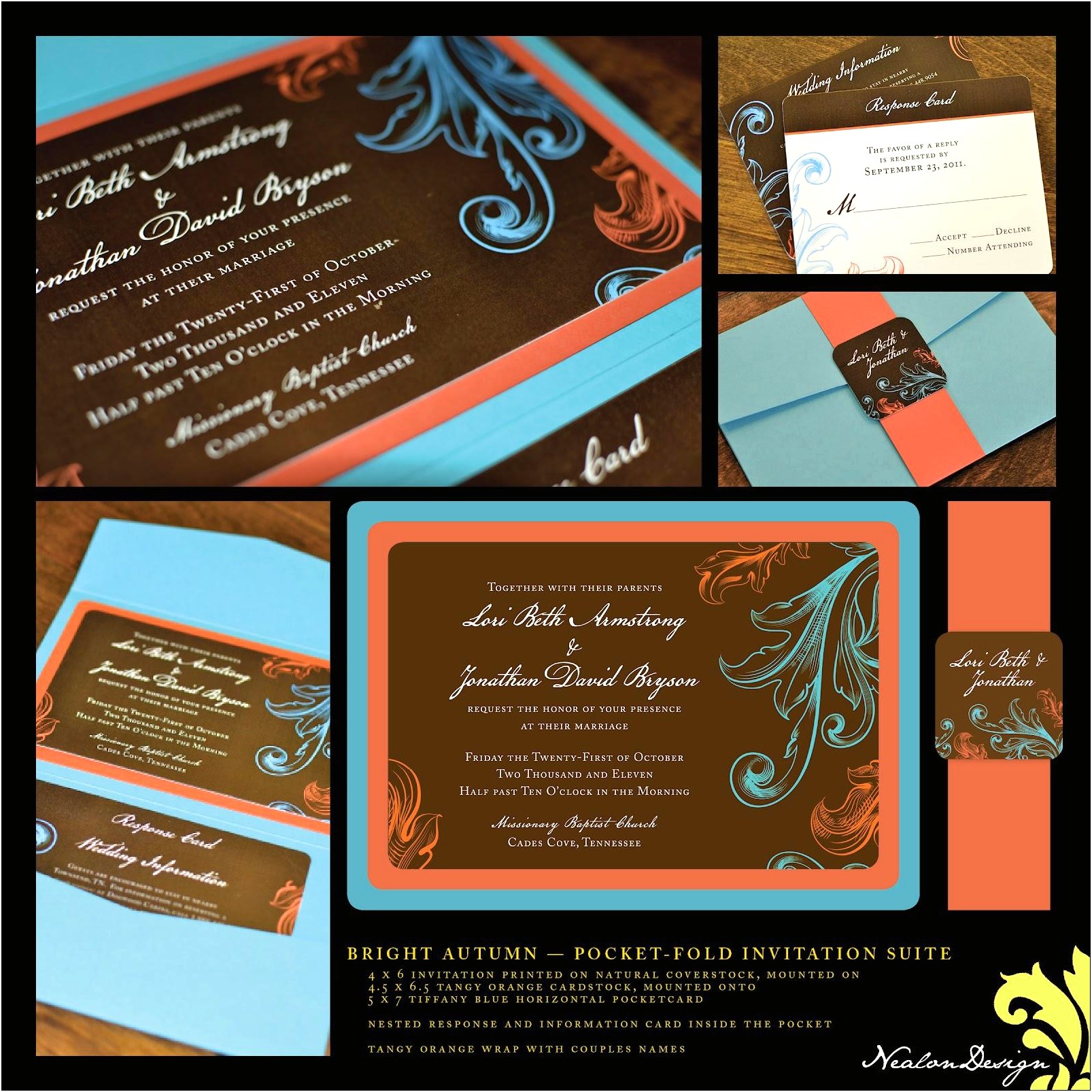 Chocolate Brown And Tiffany Blue Wedding Invitations