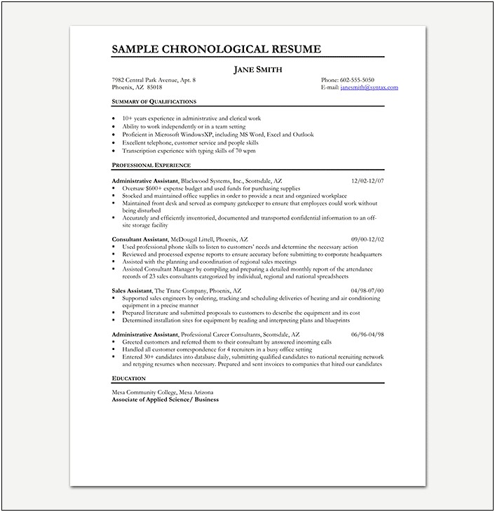 Chronological Resume Format With No Work Experience
