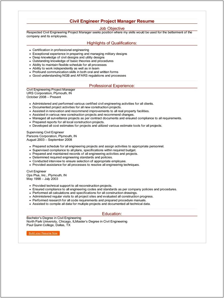 Civil Engineer Career Objective Examples For Resumes