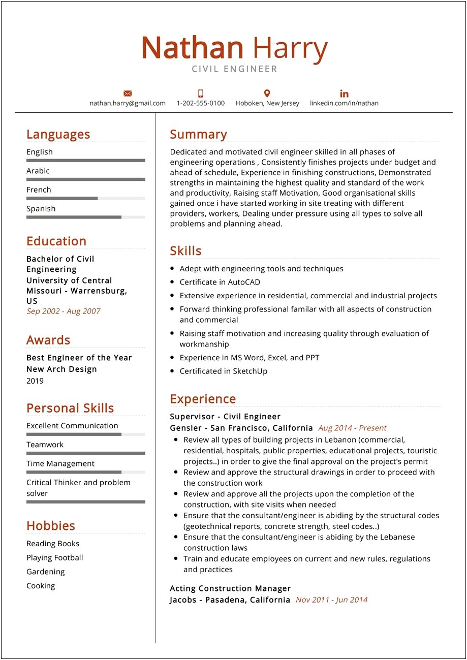 Civil Site Engineer Experience Resume Word Format