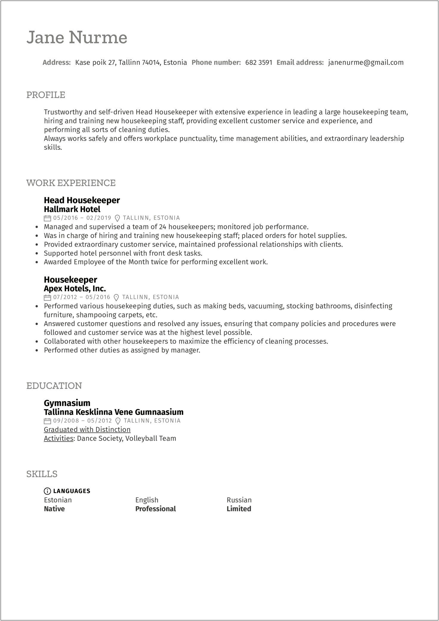 Cleaning Service Job Description For Resume