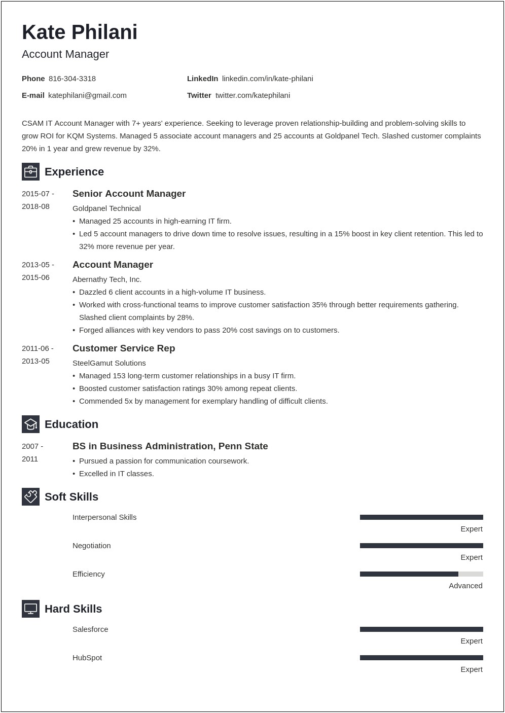 Client Account Management On A Resume