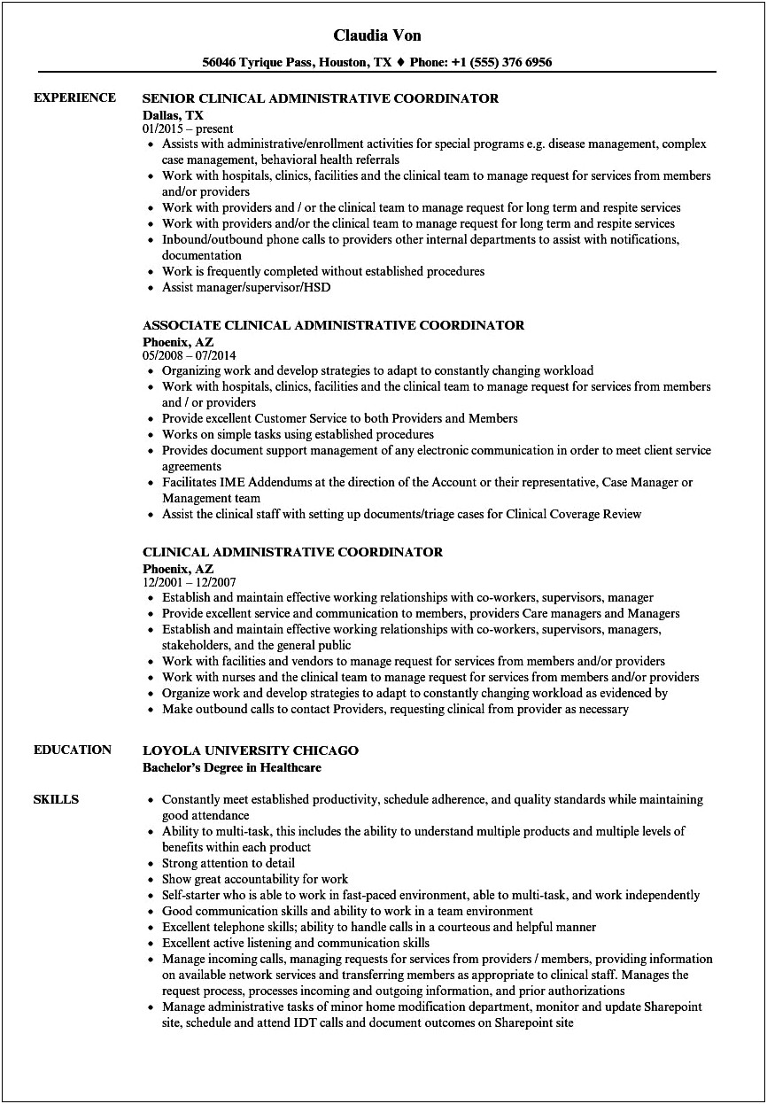 Client Coordinator Job Description For Resume