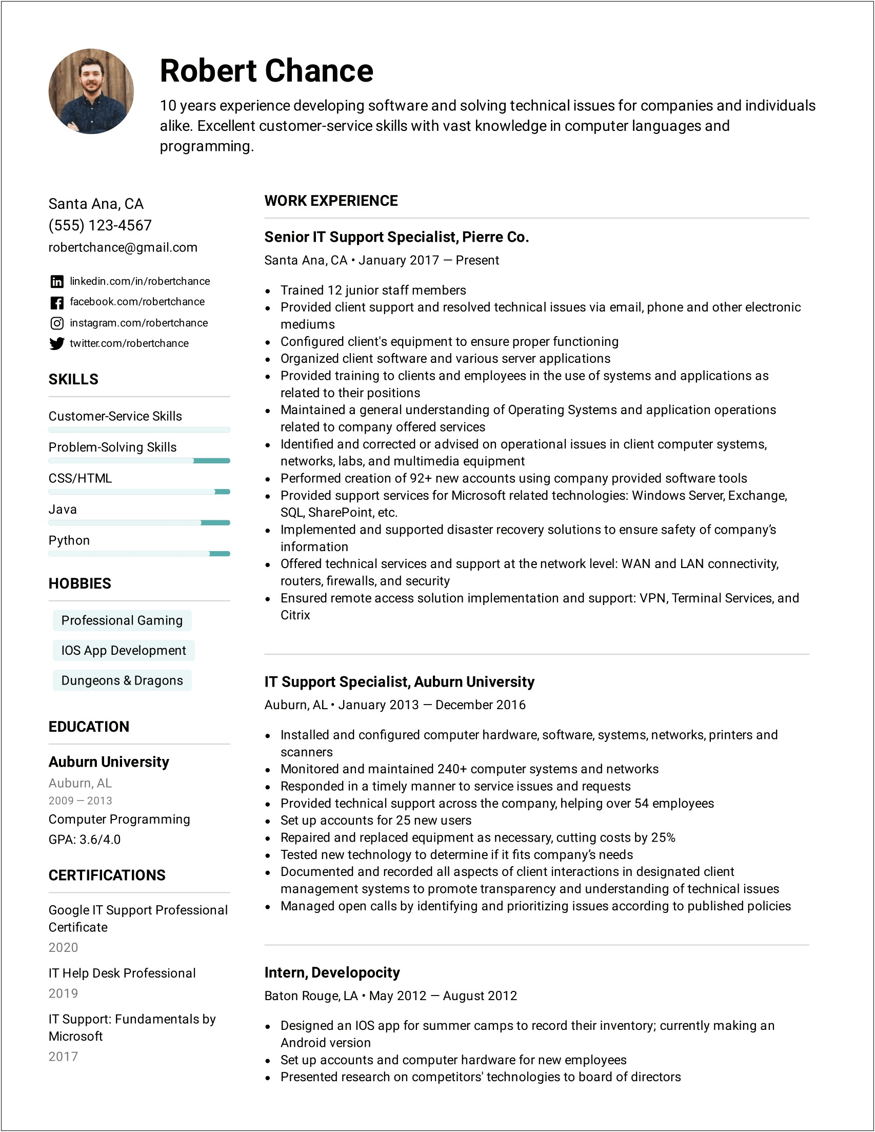 Client Professional And Technical Skills On Resume