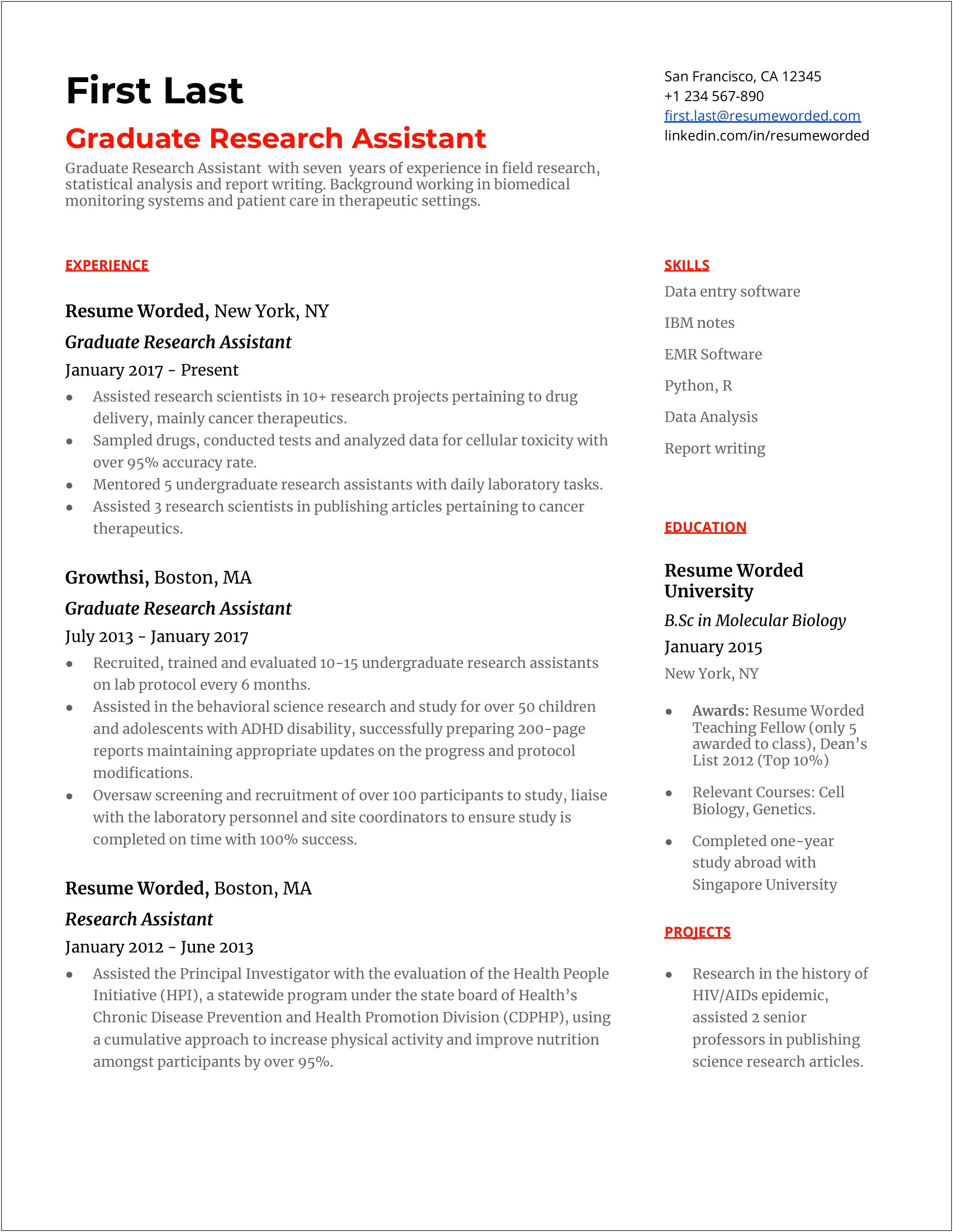 Clinical Research Assistant Job Resume Samples