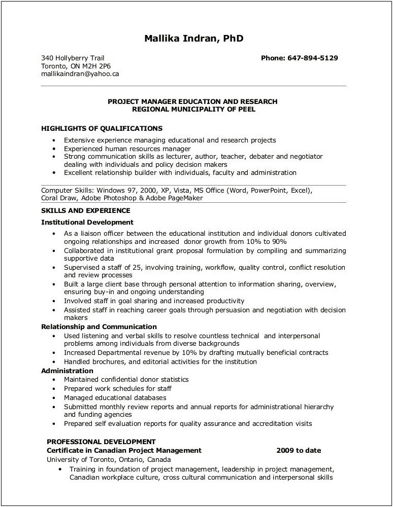 Clinical Research Project Manager Resume Example