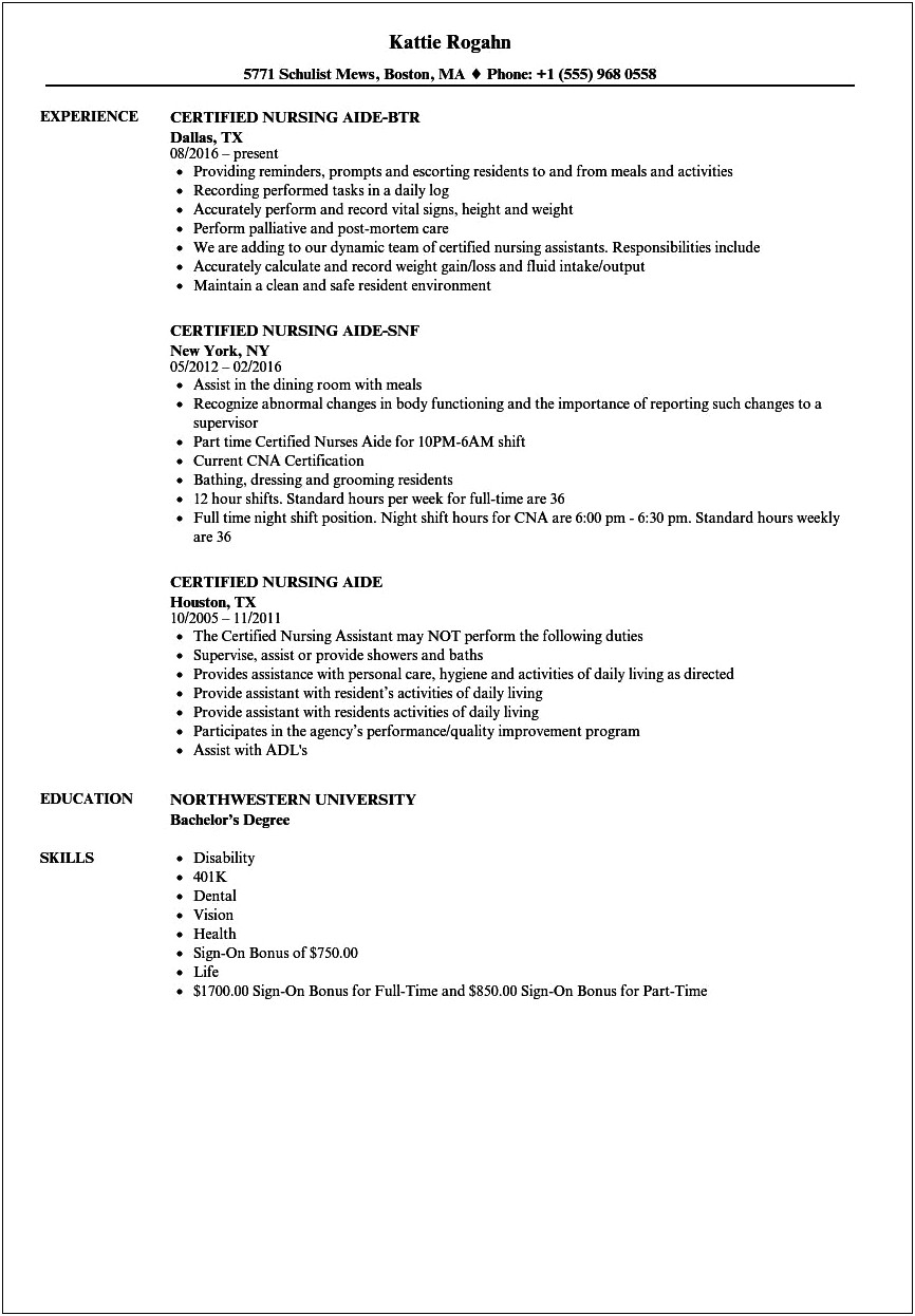 Cna Nursing Home Job Description For Resume