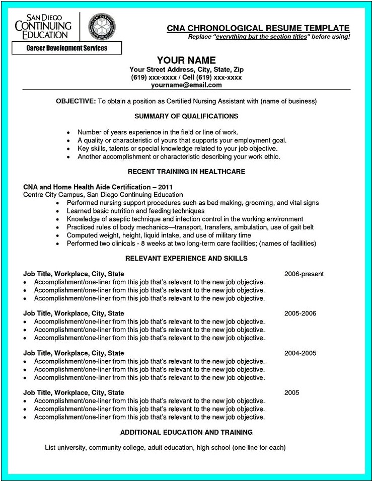 Cna Resume Template Microsoft Word With Lines
