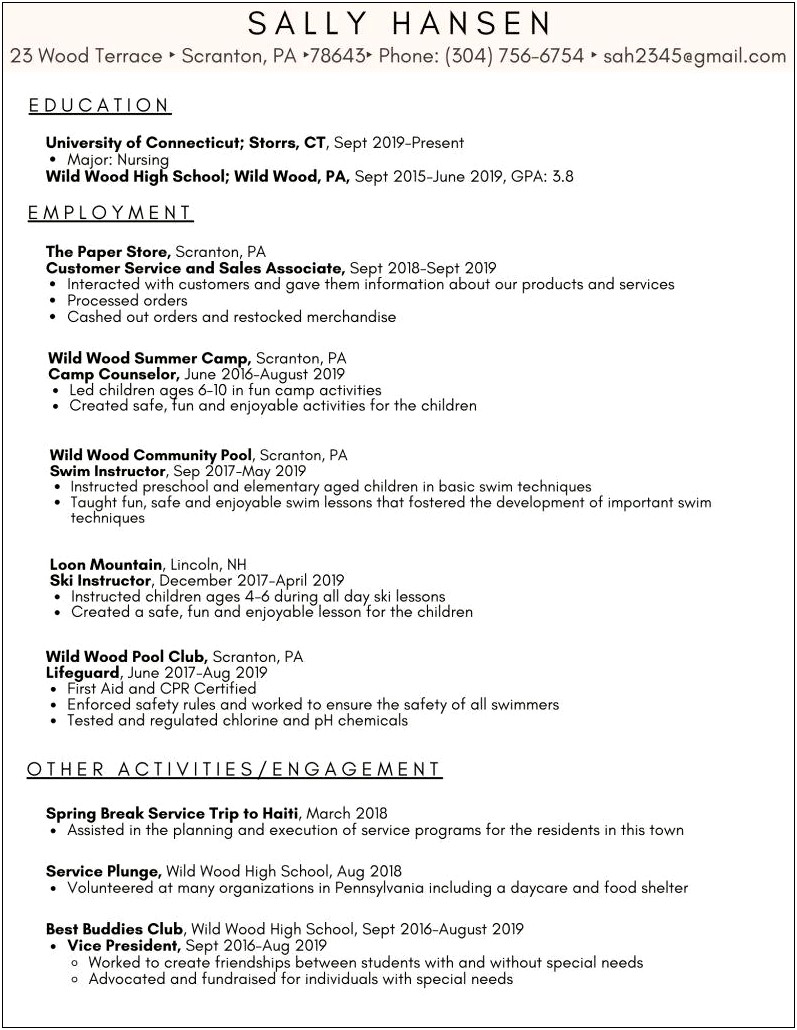 College Application Example Of High School Resume