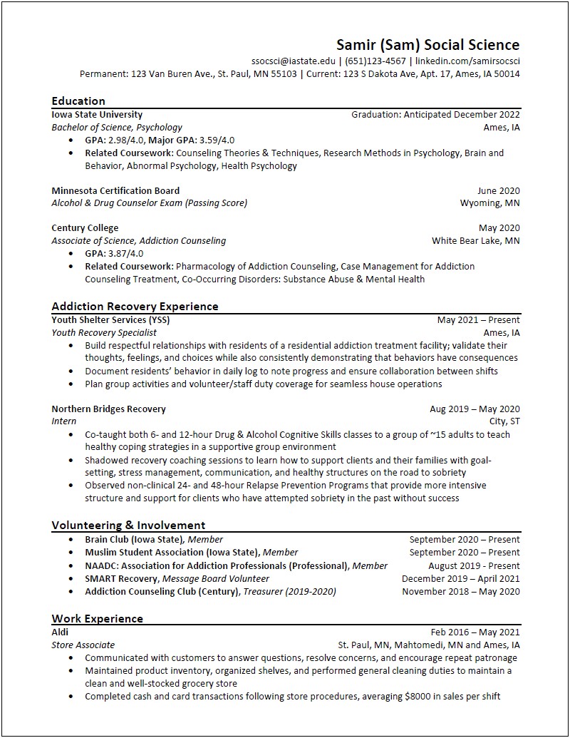 College Grad 3 Year Experience Resume