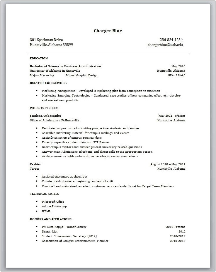 College Graduate With No Experience Resume