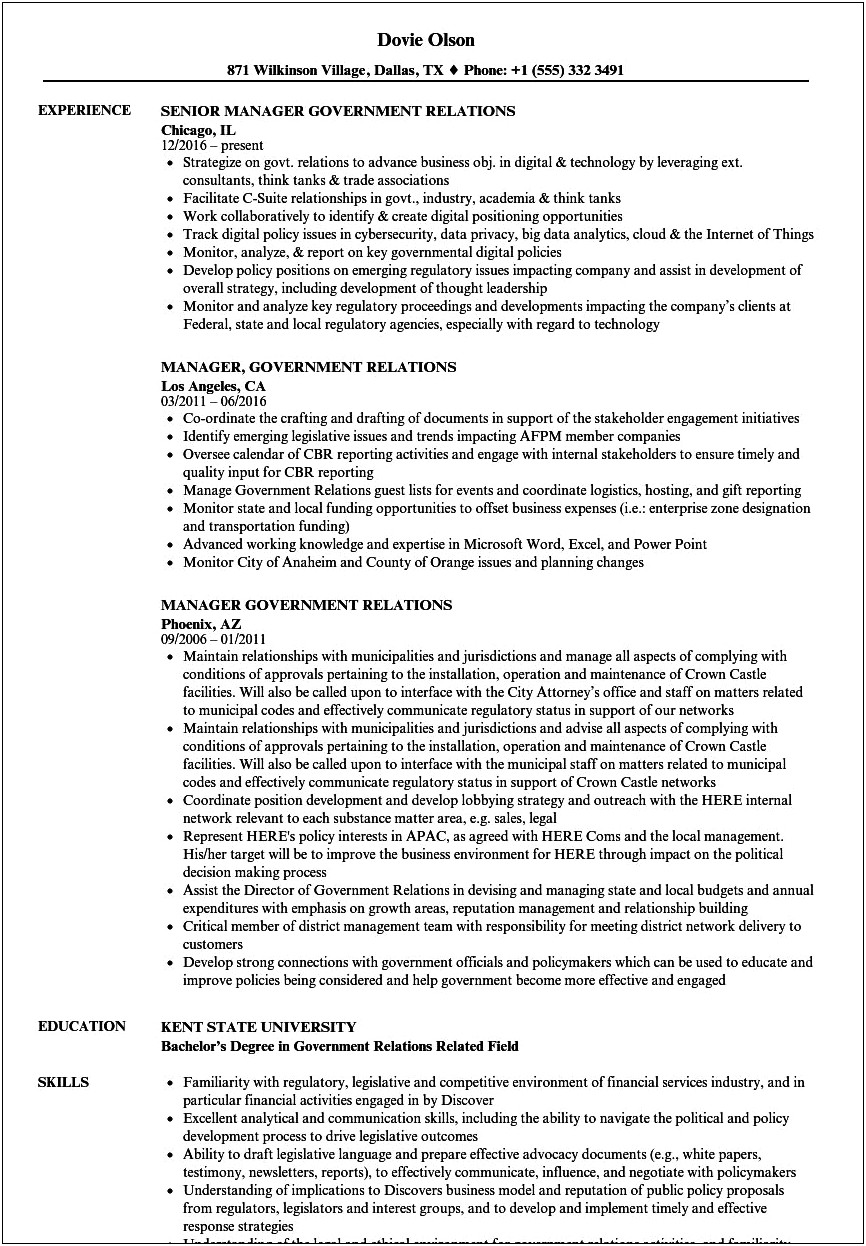 College Major Government And Public Policy Resume Examples