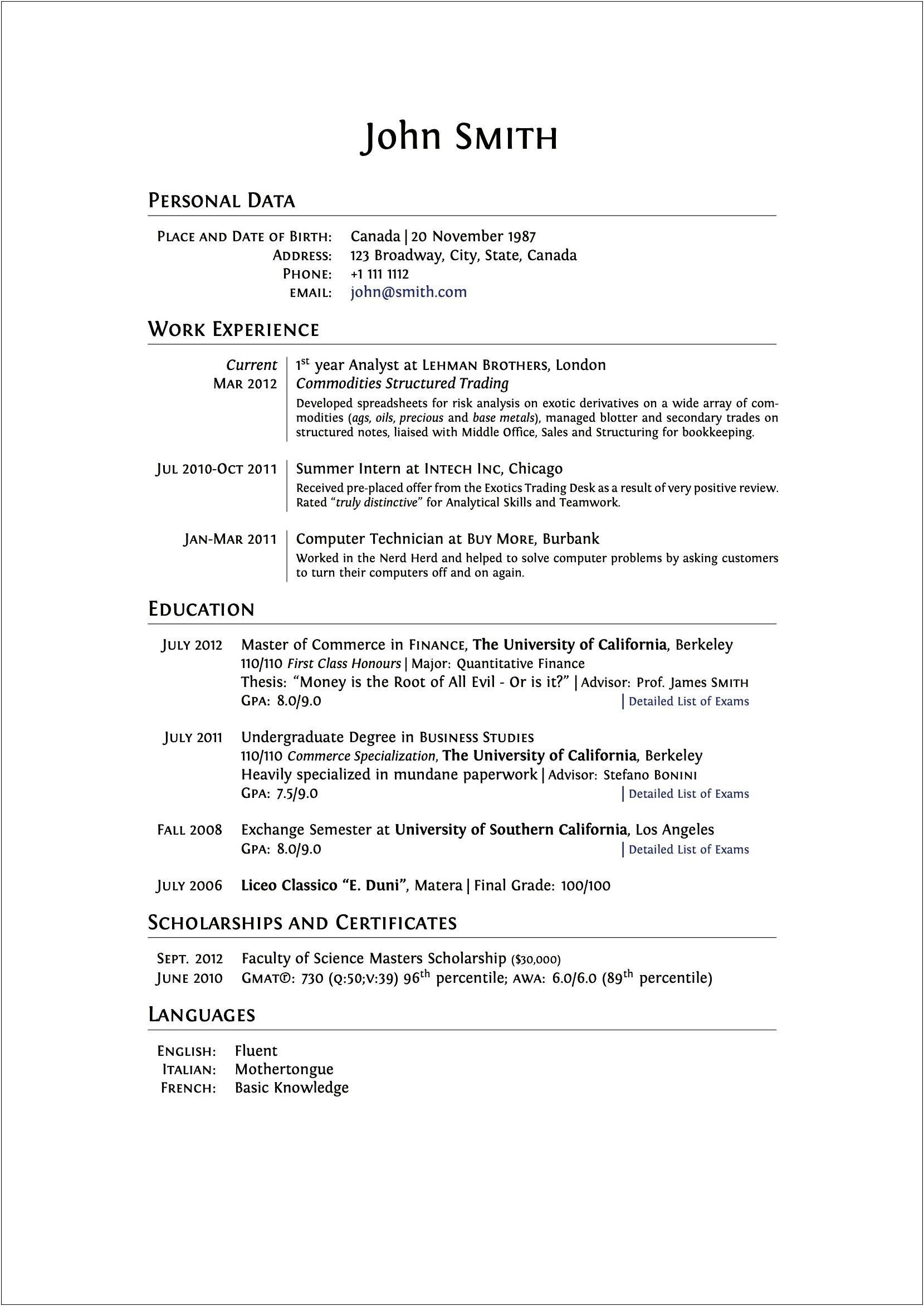College Resume Template For Students And Graduates