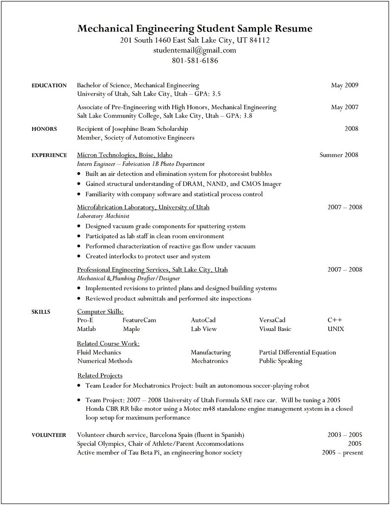 College Student Overall Objectives For Resumes