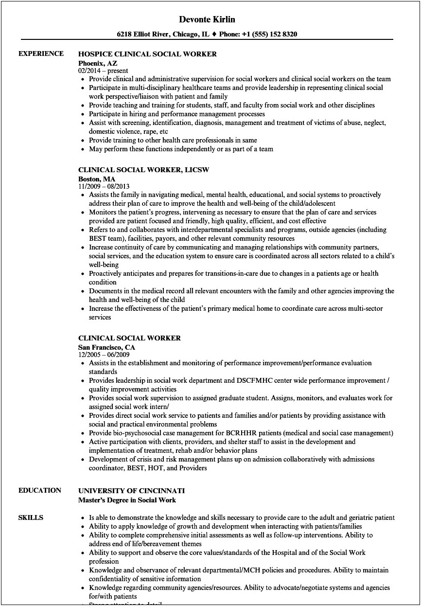 College Student Resume For Social Work Intership