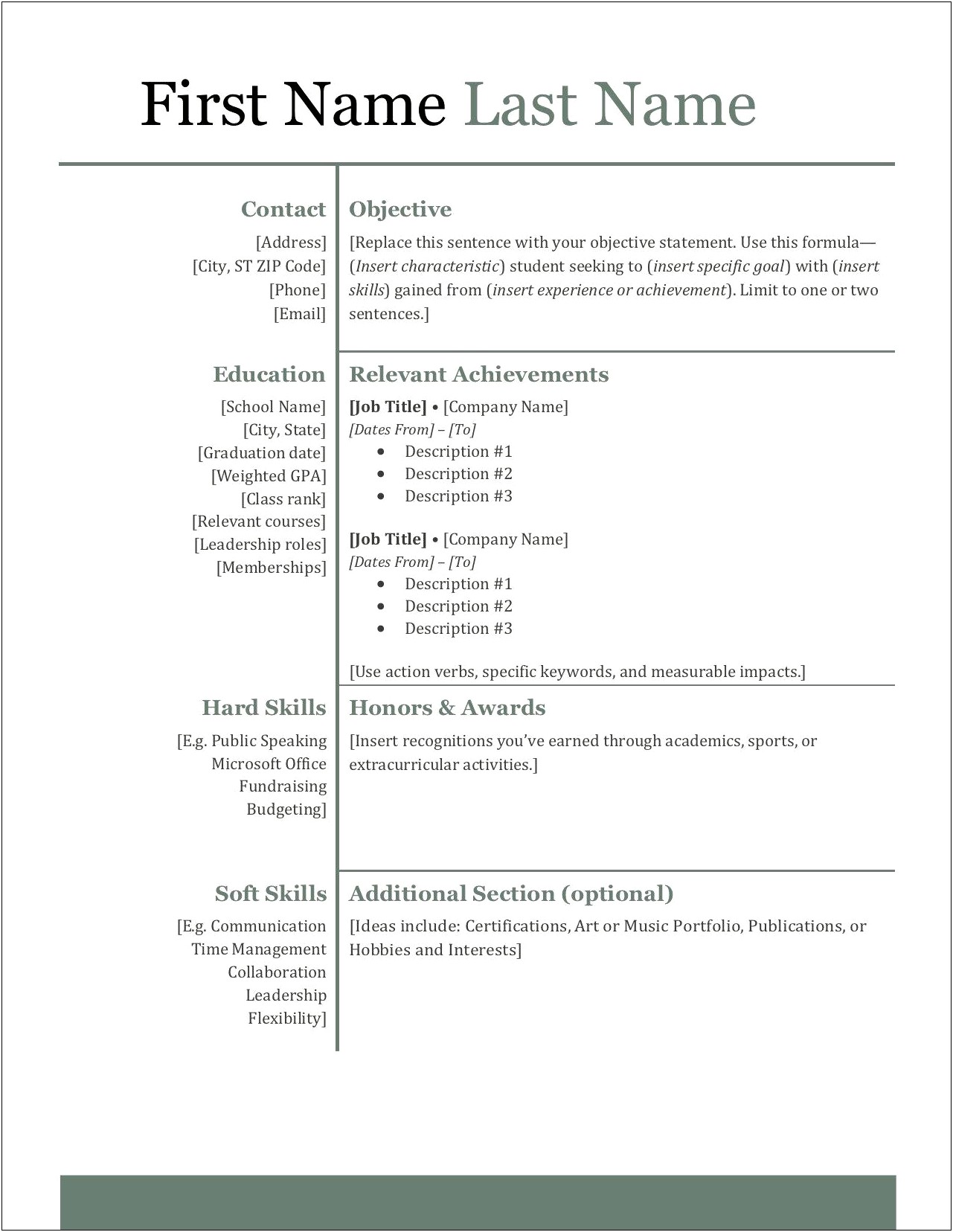 College Student Resume For Summer Job