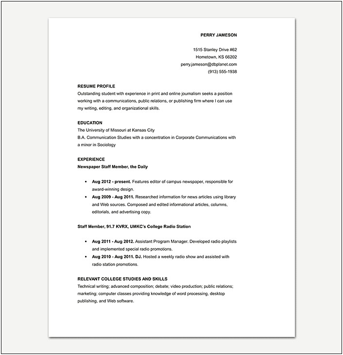 College Student Resume Sample Skills Section