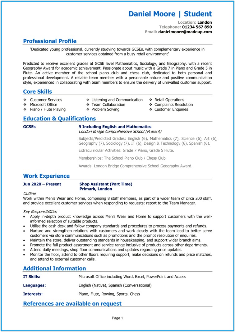 College Student Sample Resume No Experience&#39
