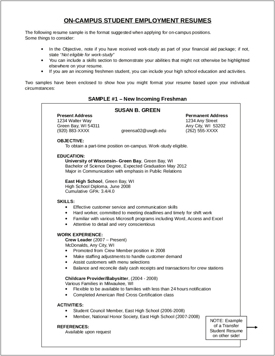College Student Social Work Resume Examples