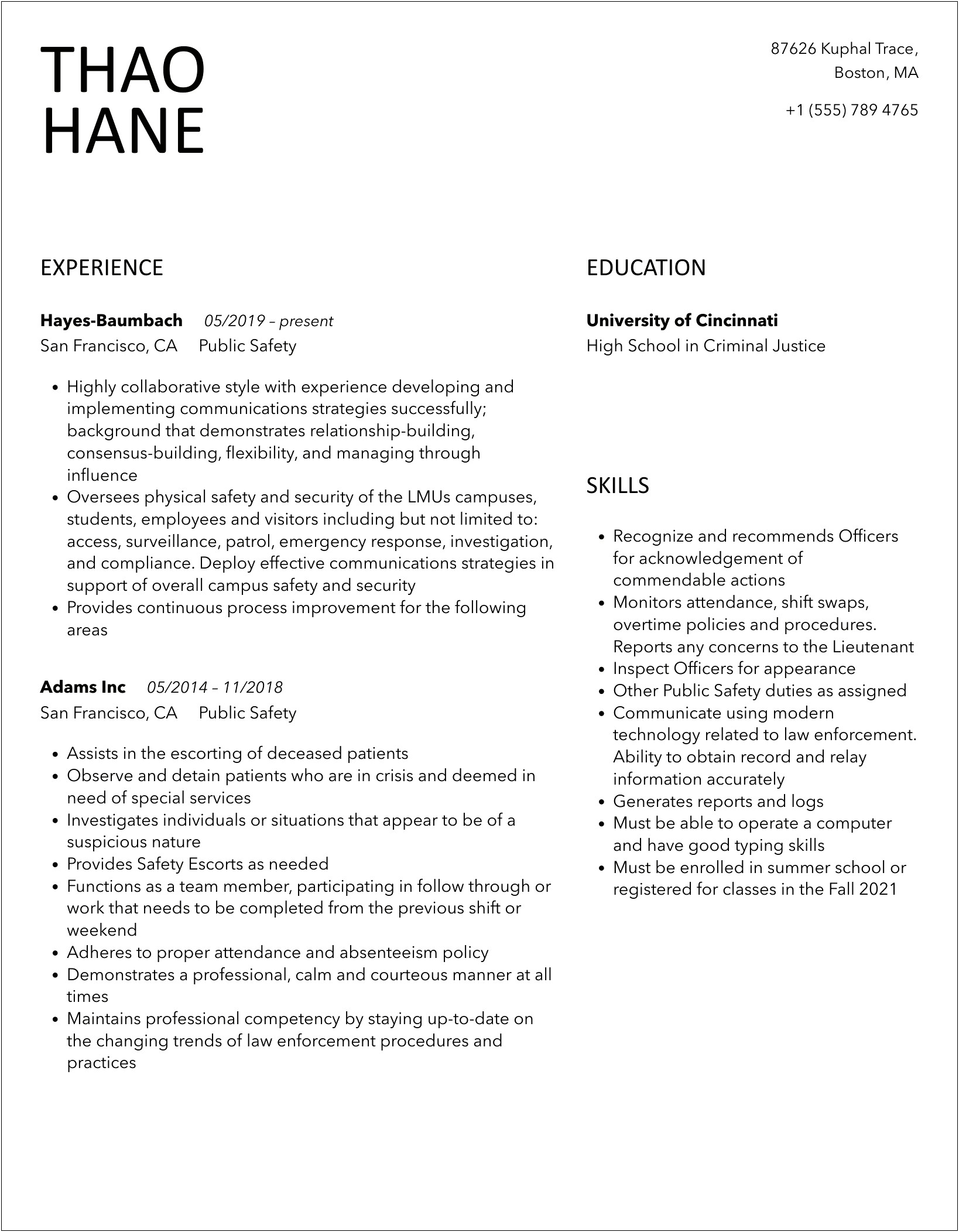 Combination Resume Examples Public Safety Emergency Professionals