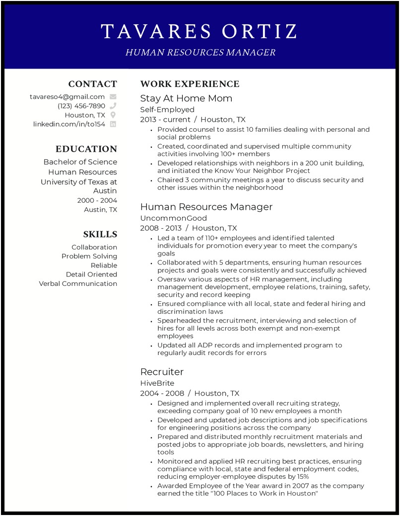 Combination Resume Sample For Stay At Home Mom