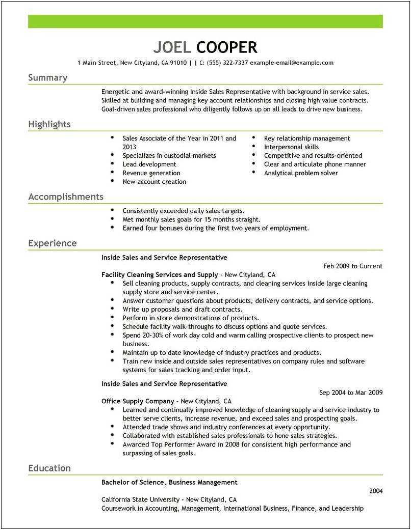 Comcast Business Inbound Sales Rep Resume Examples