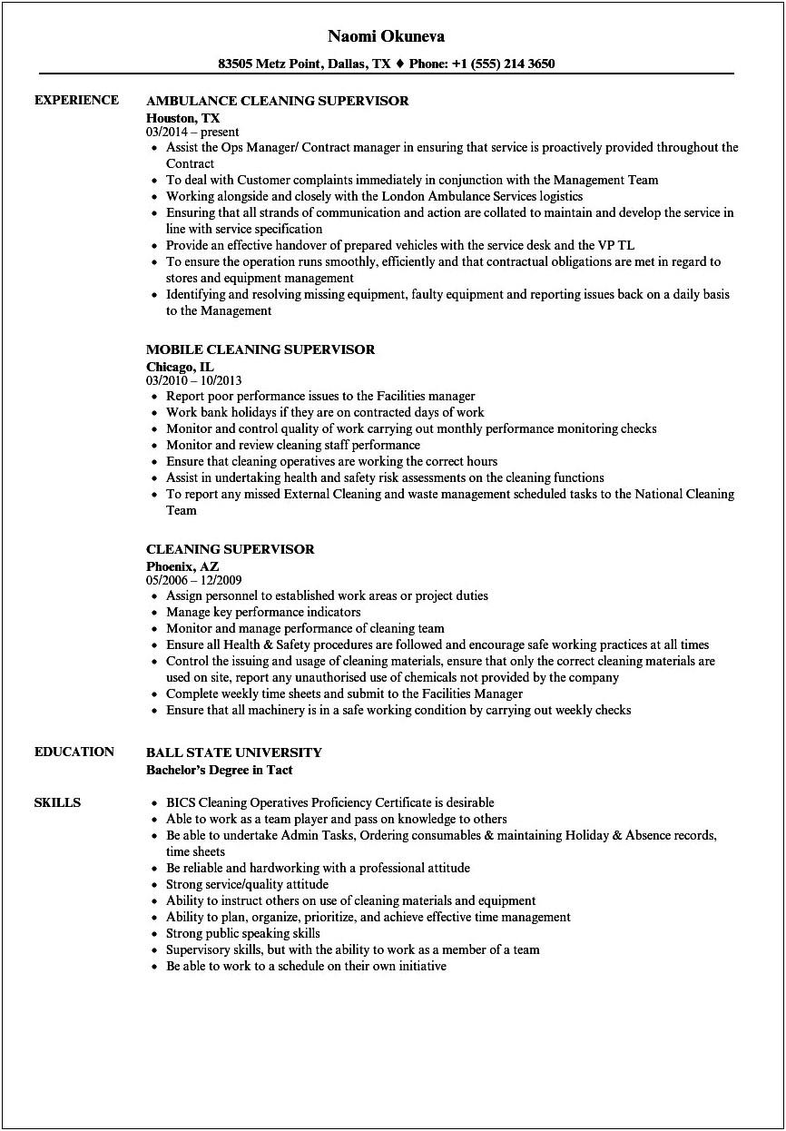 Commercial Cleaning Job Description For Resume