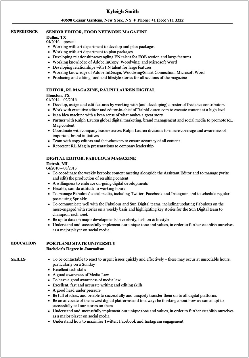 Commercial Director Of A Magazine Resume Sample