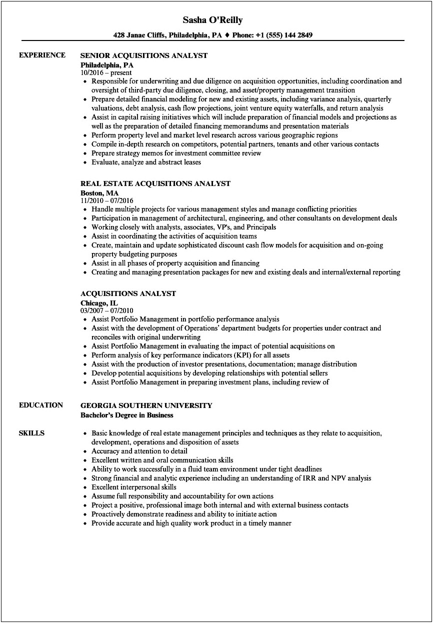Commercial Real Estate Analyst Resume Examples