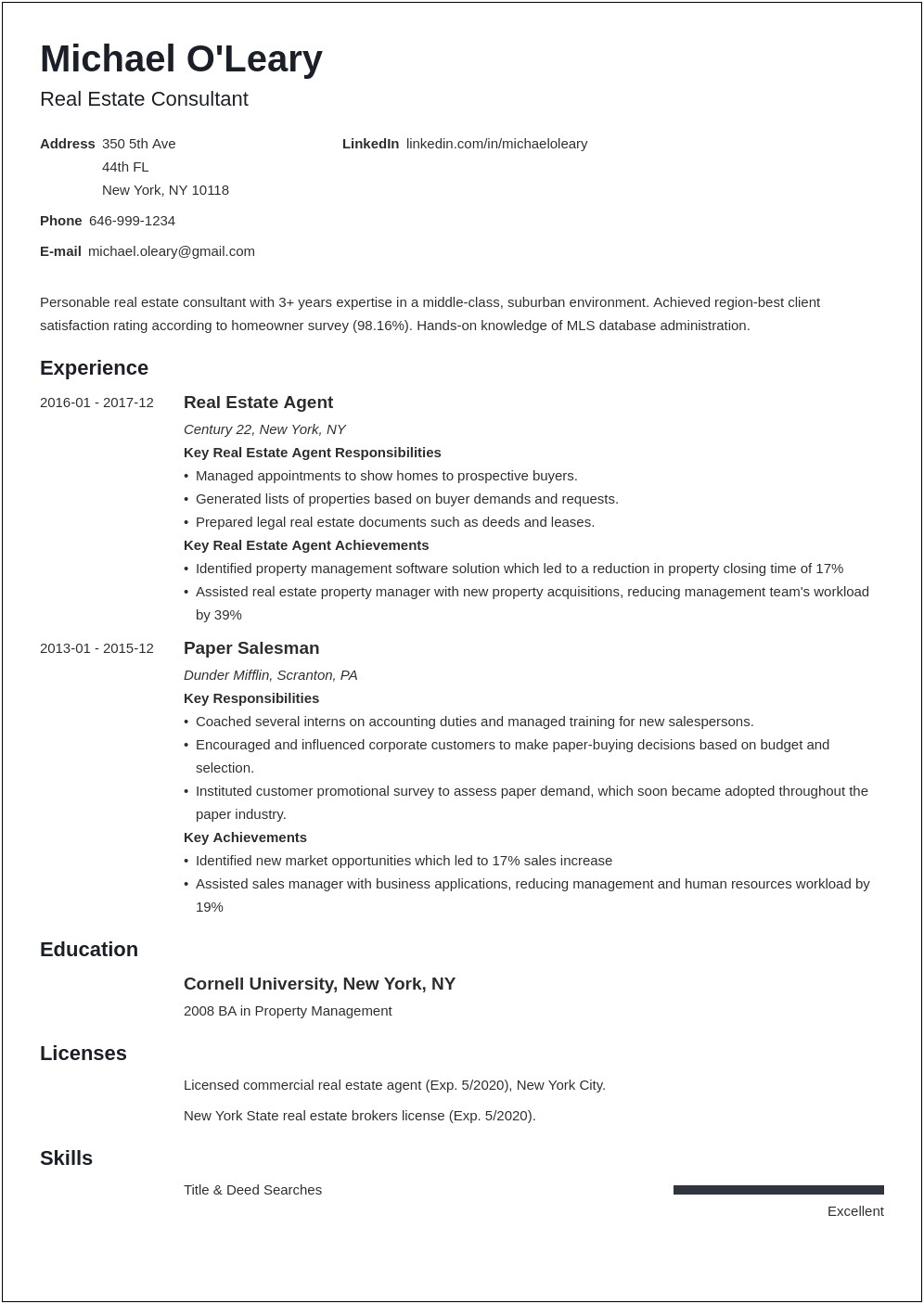Commercial Real Estate Job Description For Resume