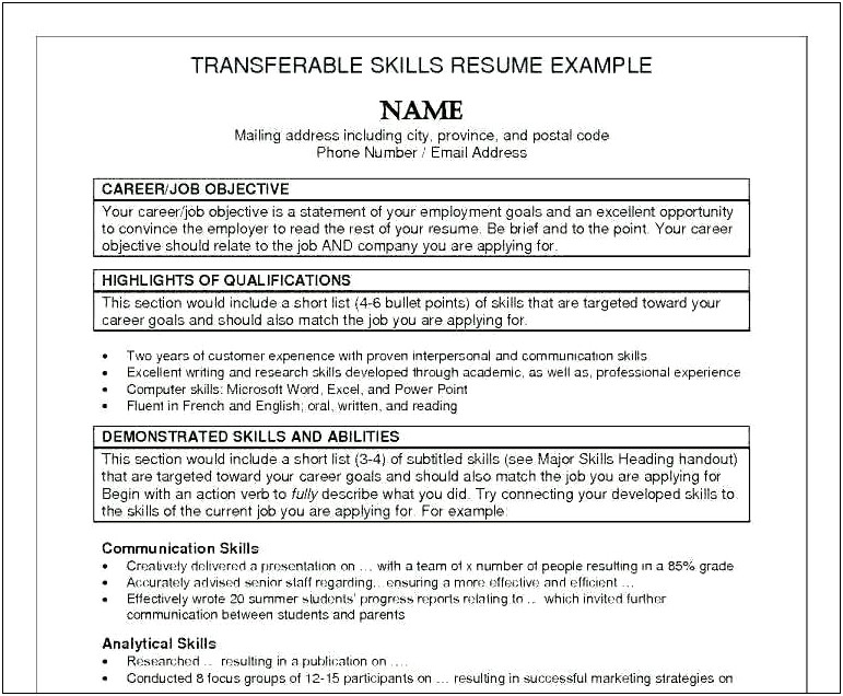 Communication Skill Resume Bullet With Objective