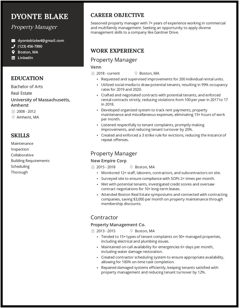 Community Association Manager With No Experience Resume