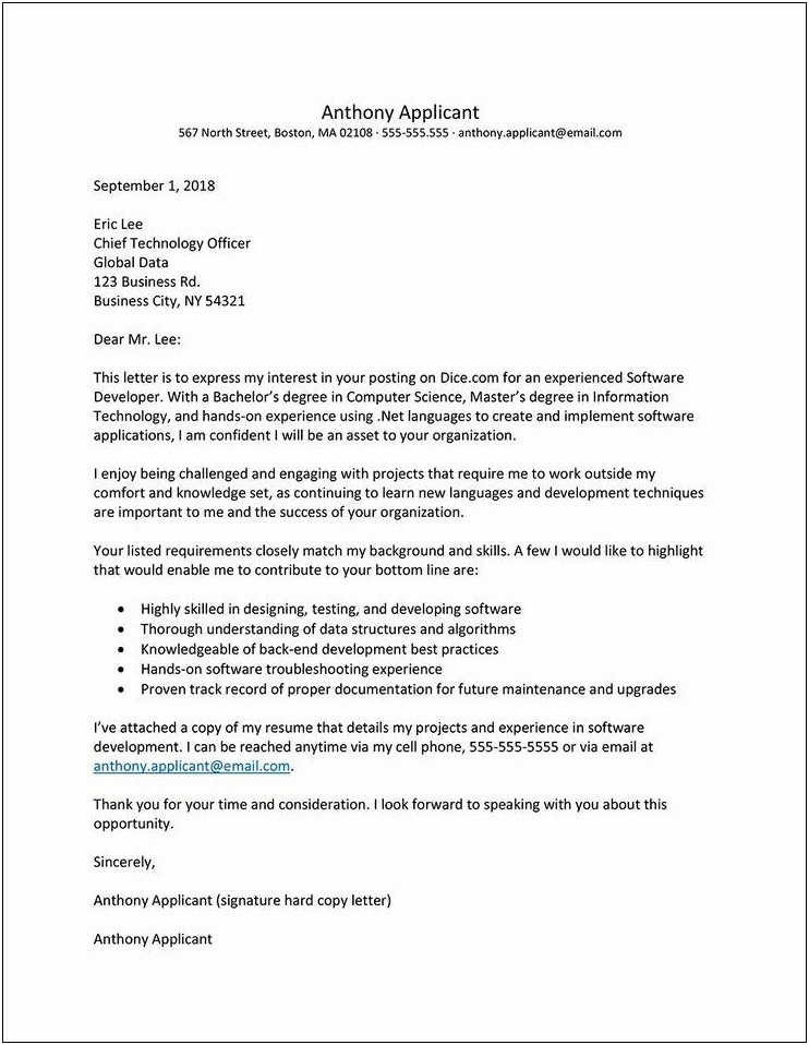 Computer Engineer Cover Letter For Resume