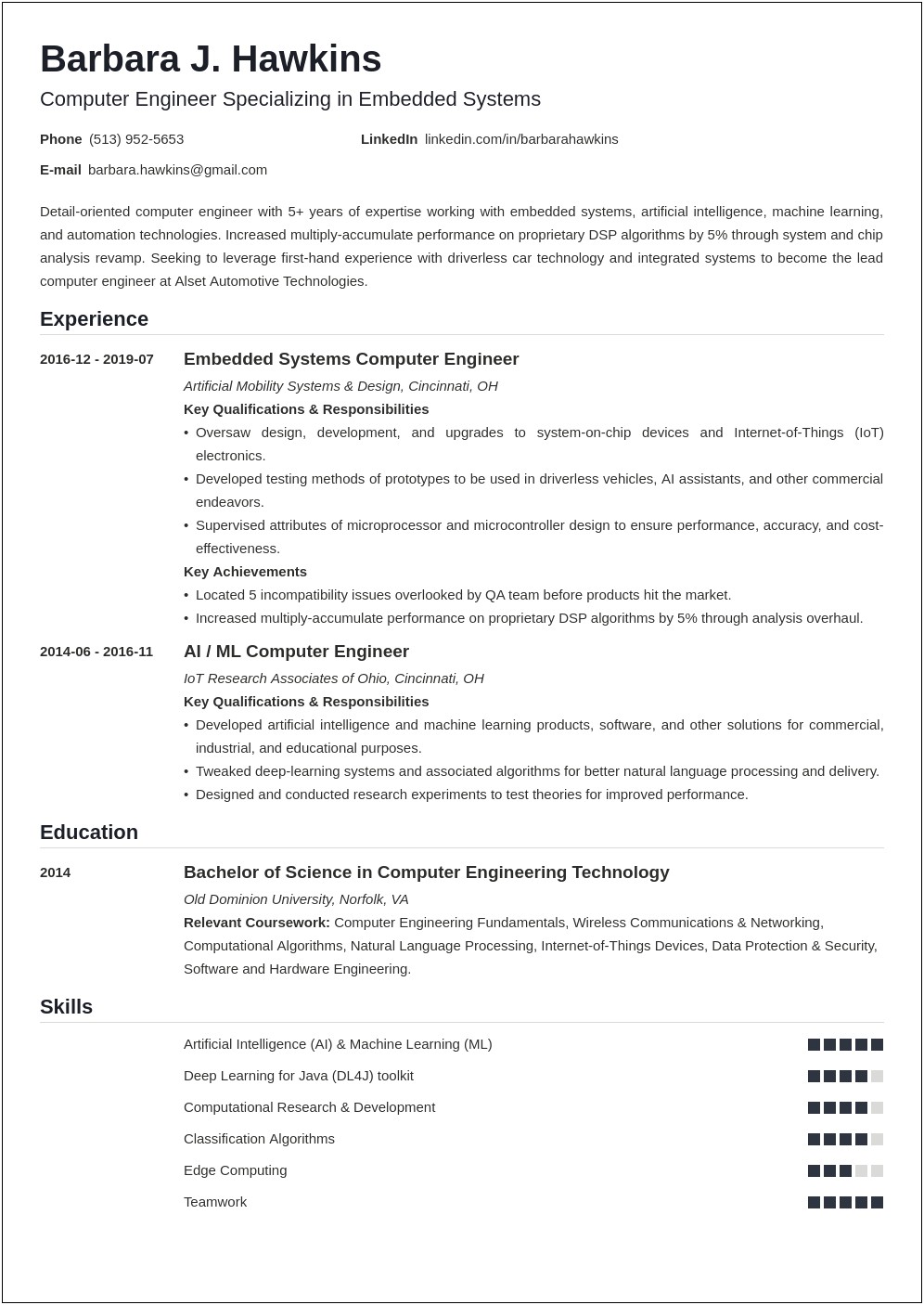 Computer Engineering Resume Objective Examples