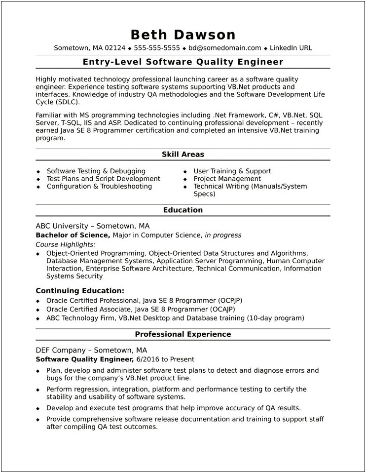 Computer Programer Entry Level Resume Sample
